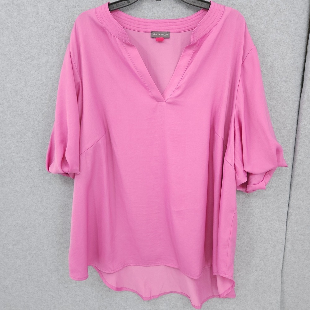 Vince Camuto V Neck Puff Sleeve Pullover Violet Blush Blouse Womens Size 1X NWT